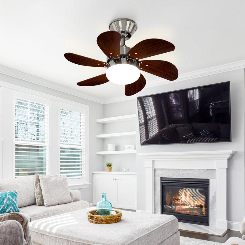 Alisha-Ann 75cm Ceiling Fan with Light Kit, Chrome with Walnut Blades