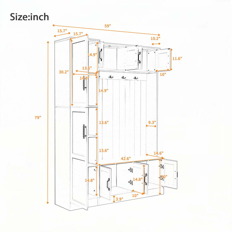 79" Tall Modern Hall Tree with Shoe Storage4 Coat Hooks & Adjustable Shelf for Hallway, Black
