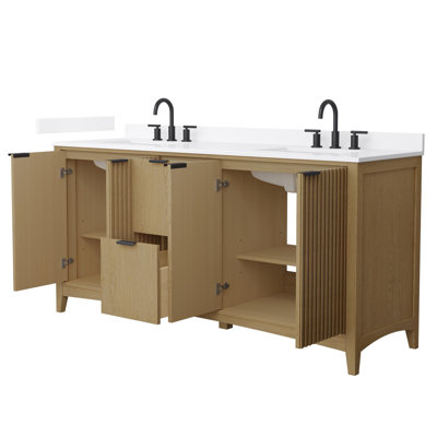 Meuble-lavabo double autoportant 72 po avec plateau en quartz Palmilla