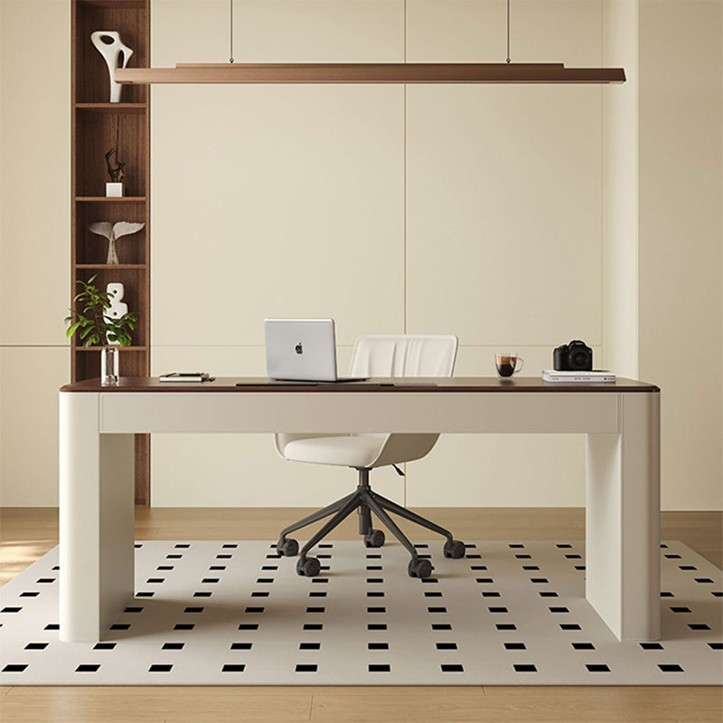 Bureau rectangulaire à 3 tiroirs en bois manufacturé brun noisette + kaki, H 29,53 po x l 62,99 po x P 23,62 po