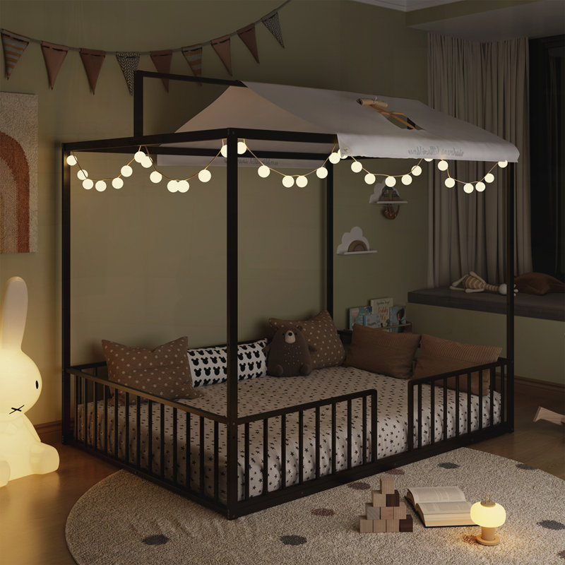 Lit de sol convertible 3-en-1 Montessori, Noir, Double