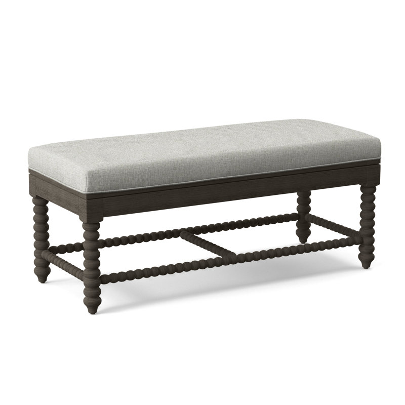 Lind Island Upholstered Bench, Sunbrella Beige Pinstripe; 6205-74, Aged Barrel