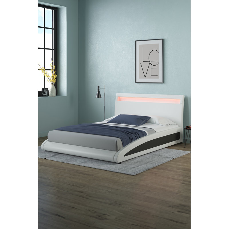 Alamae Upholstered LED Bed, Double - 135 x 190 cm, White