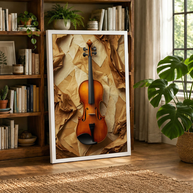 Violin and Paper Minimalist 1 Piece Wrapped Canvas Wall Art, 30x20 - 76.2 x 50.8 cm, Teal Border