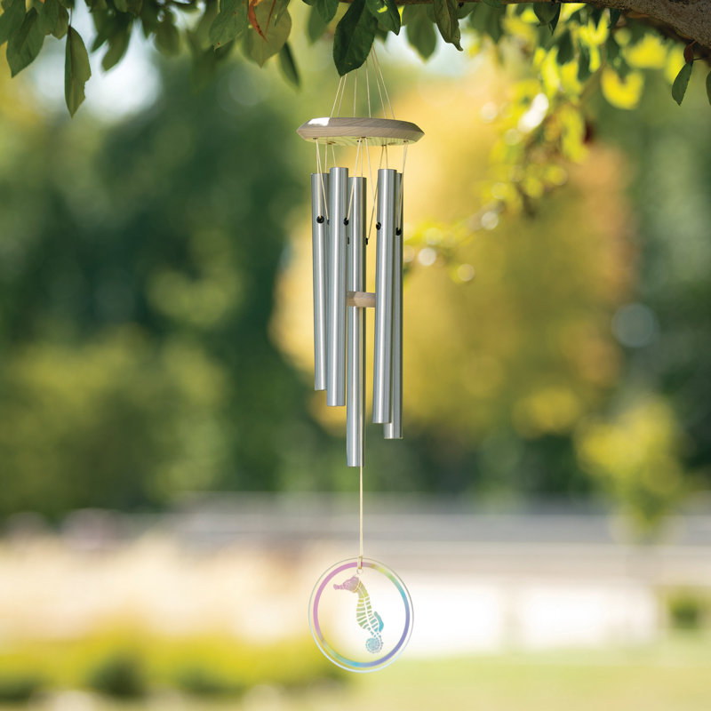 22" Clear Glass and Metal Coastal Wind Chime with Sea Horse Ornament