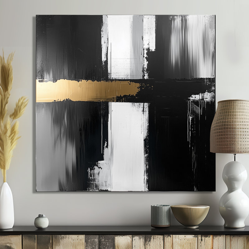 «Nyha Abstract Golden Drift Of The Dark Side IV», art mural moderne transitionnel abstrait, H 16 po x l 16 po, Toile tendue