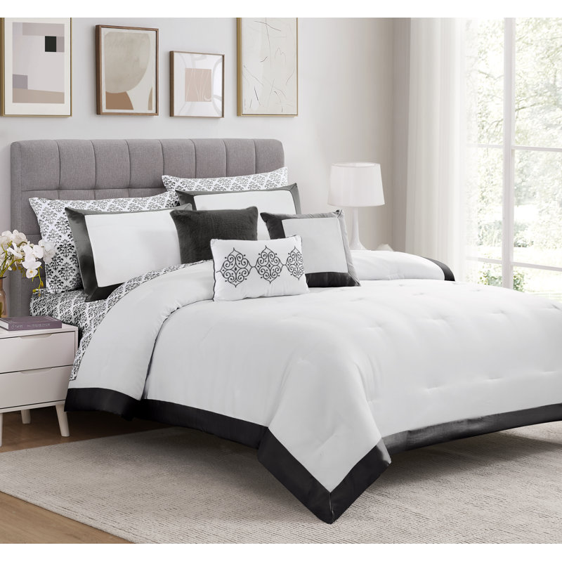 Ensemble d'édredon et de draps Bridgetown, Édredon pour très grand lit + 9 pièces supplém, Noir