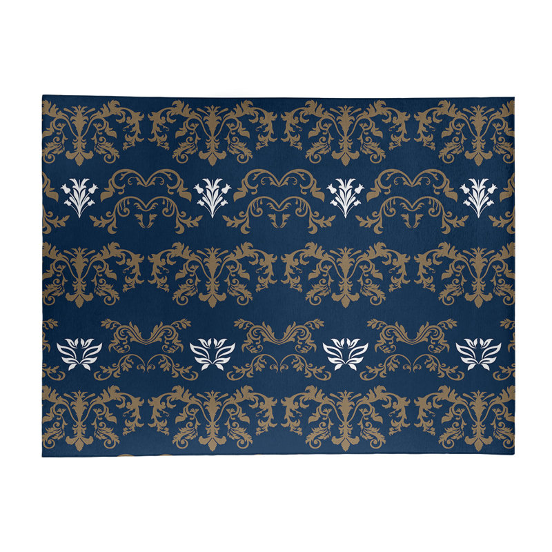 Tapis damassé bleu / brun, Rectangle 5 pi x 7 pi