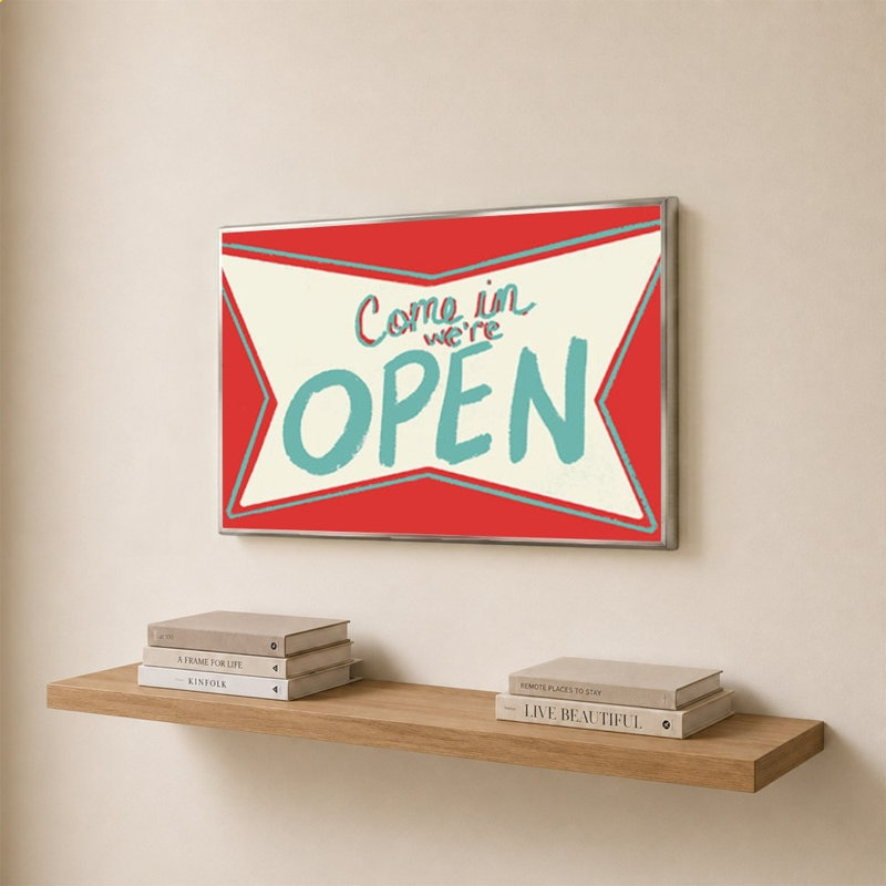 «Retro Open Sign» par Jen Bucheli - Impression sur toile, 24" H x 34" W, Silver