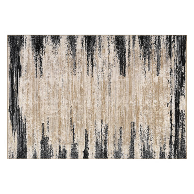5x7 Rugs for Bedroom Living Room Machine Washable Rugs Abstract Non-Slip Stain Resistant Mat Modern Neutral Accent Carpets for Dining Room Table Apartment Office, Black