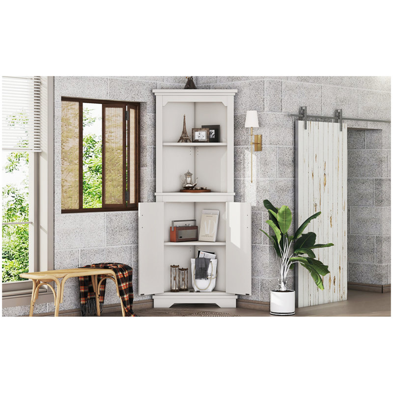 Grande armoire d'angle avec portes pour le salon, la salle de bain, la salle à manger ou la cuisine, blanc, Blanc