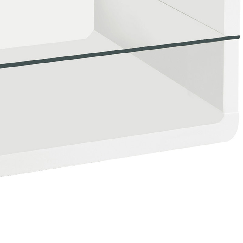 Table de bout rectangulaire à 1 tablette blanche ultrabrillante, idéale pour exposer des objets dans un intérieur moderne, en complément de différents espaces de vie décoratifs