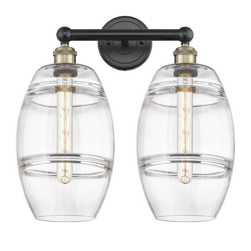 Éclairage pour meuble-lavabo à 2 lumières à intensité variable Kusham, Transparent, Laiton antique noir