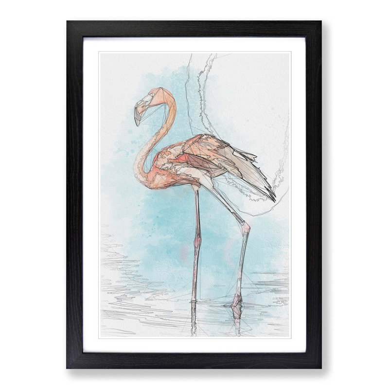 Flamingo Bird in Abstract - Picture Frame Graphic Art Print, Black Framed, 36cm H x 27cm W x 2cm D