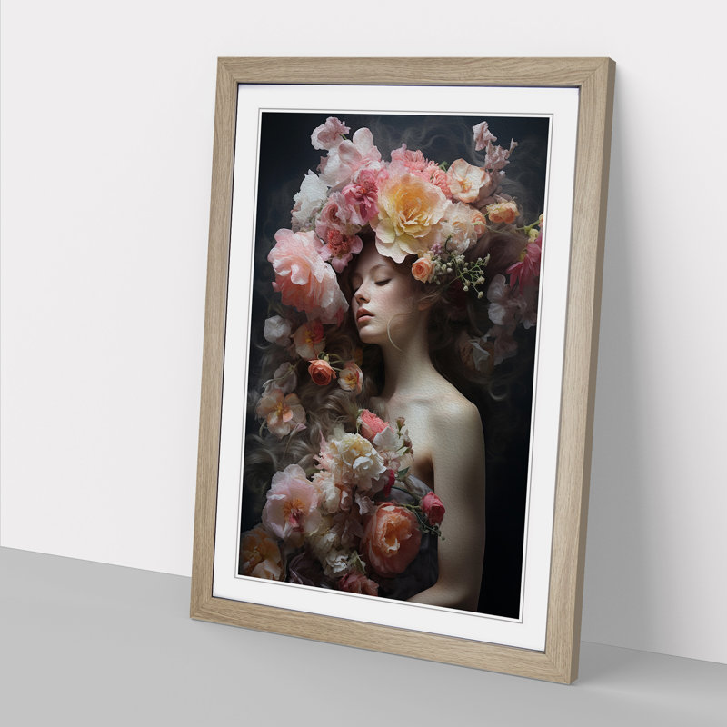 Floral Art Romanticism Art - Framed Print, 34cm H x 25cm W, Oak Framed