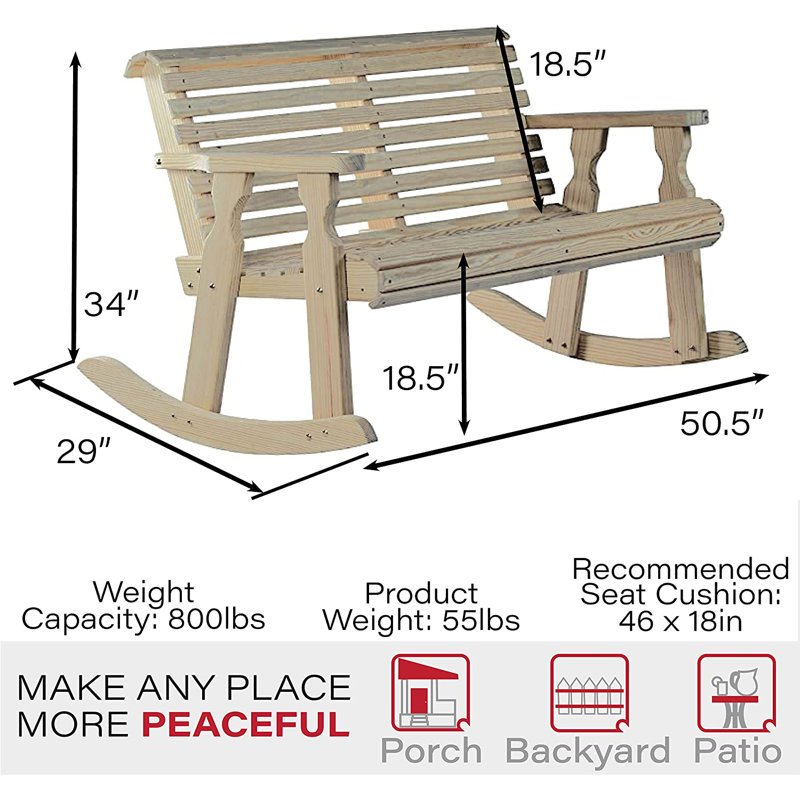 Banc double berçant robuste à dossier rabattable 800 lb, Sans finition