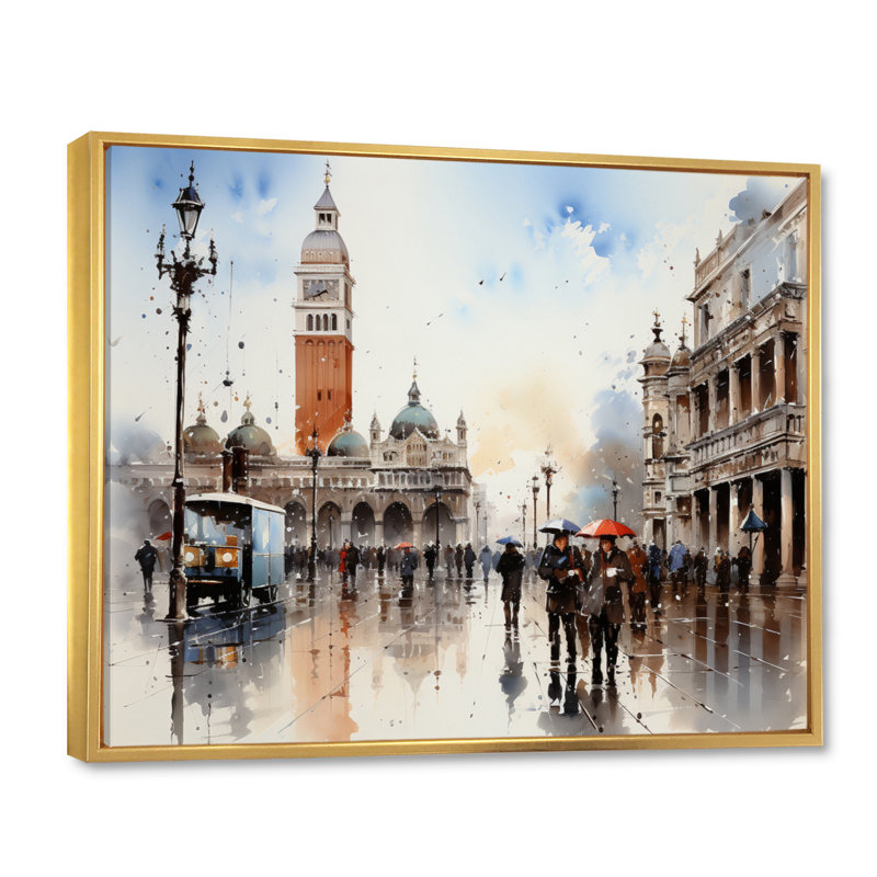 Italie, Italie, Place Saint-Marc II, impression d'art mural, Cadre flottant doré, H 30 po x l 40 po x P 1,5 po
