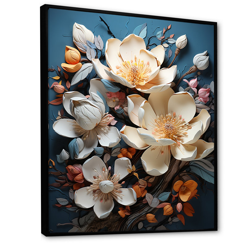 Magnolia beige et rose I sur toile, H 40 po x l 30 po x P 1,5 po, Cadre flottant noir