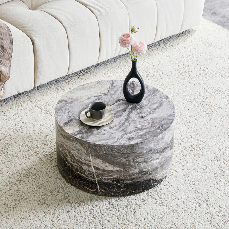 Table basse simple simple en marbre et panneau de fibres à densité moyenne: 23,6 po de diamètre x 11,8 po de hauteur, Gris