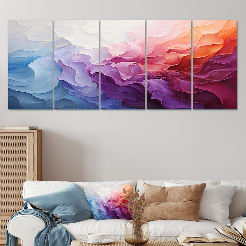 Colourful White Rainbow Spiral II - Rainbow, art mural 5 pièces pour le salon, H 28 po x l 60 po