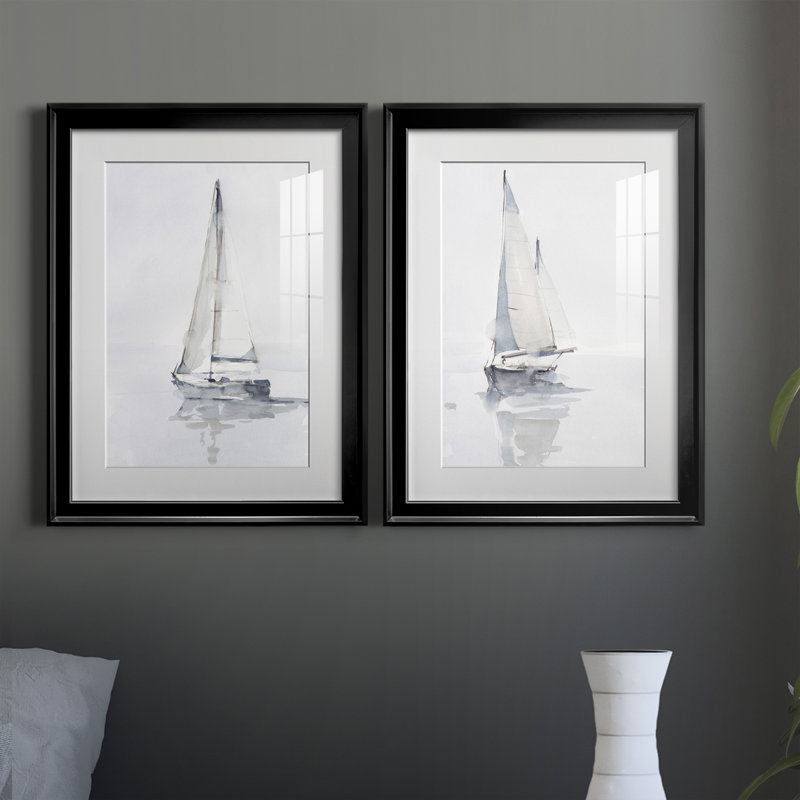Misty Harbor I, reproduction encadrée de qualité supérieure - prête à être accrochée, Cadre noir, Pas de tapis