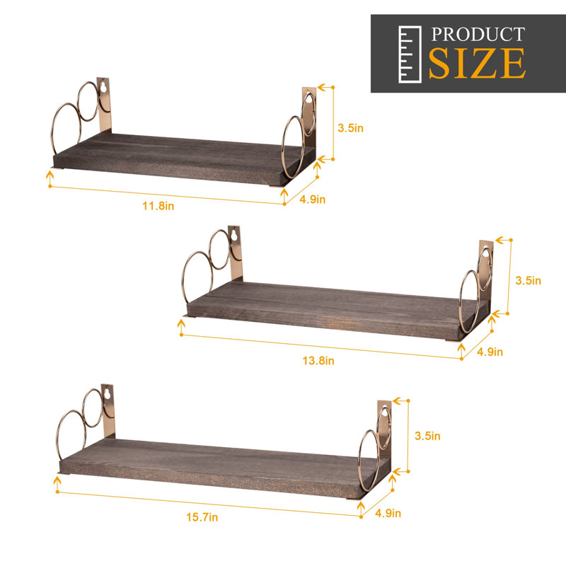 Letemps 3 Piece Square Floating Shelf, Brown