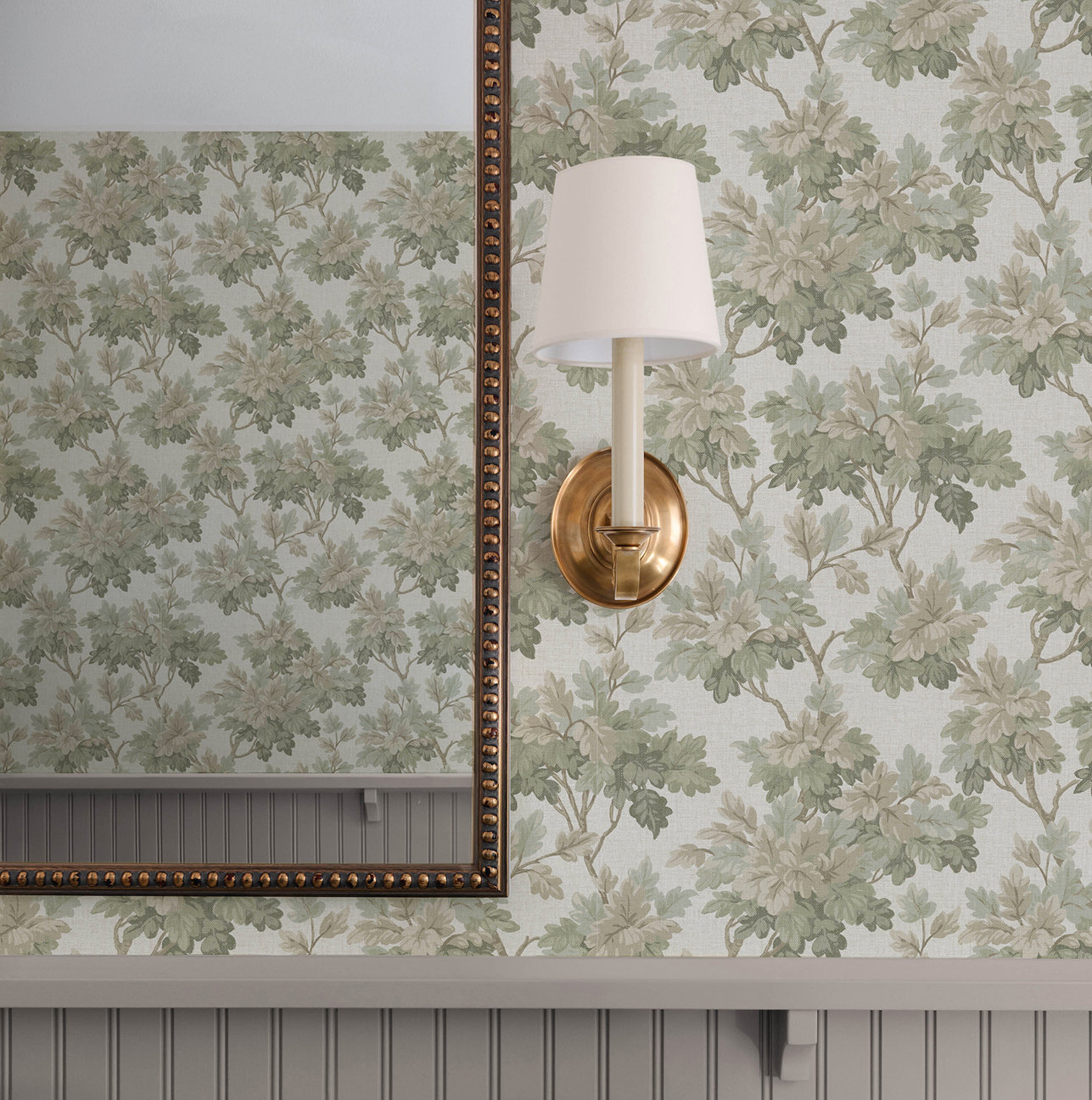 Oakcliff Stone Leaf Trail Wallpaper, Green