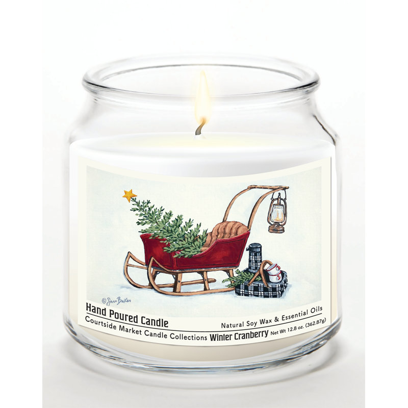 Bougie en pot de verre de 400 ml (14 oz) en forme de traîneau du Père Noël, avec couvercle en métal argenté brossé