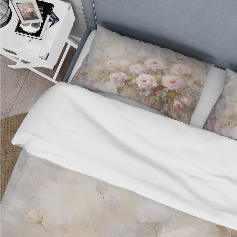 Ensemble de housse de couette à motif floral rose roses - Microfibre polyester