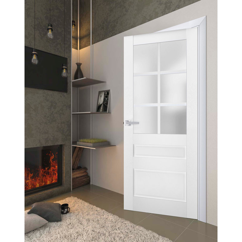 Intérieur en verre givré français avec porte pré-suspendue | Veregio 7339 | Poignée simple à panneau régulier | Portes de salle de bain robustes
