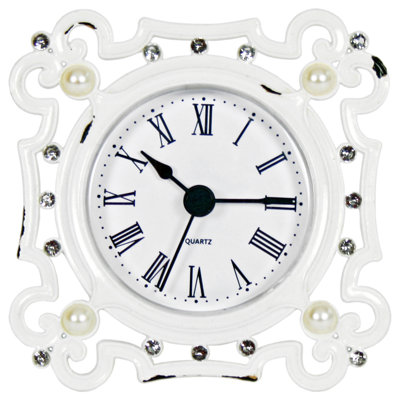 Roman Numeral Metal Quartz movement / Crystal Tabletop Clock in White