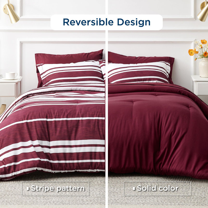 Bedsure Striped All Season Comforter Set, Queen Comforter + 6 Additional Pieces, Burgundy