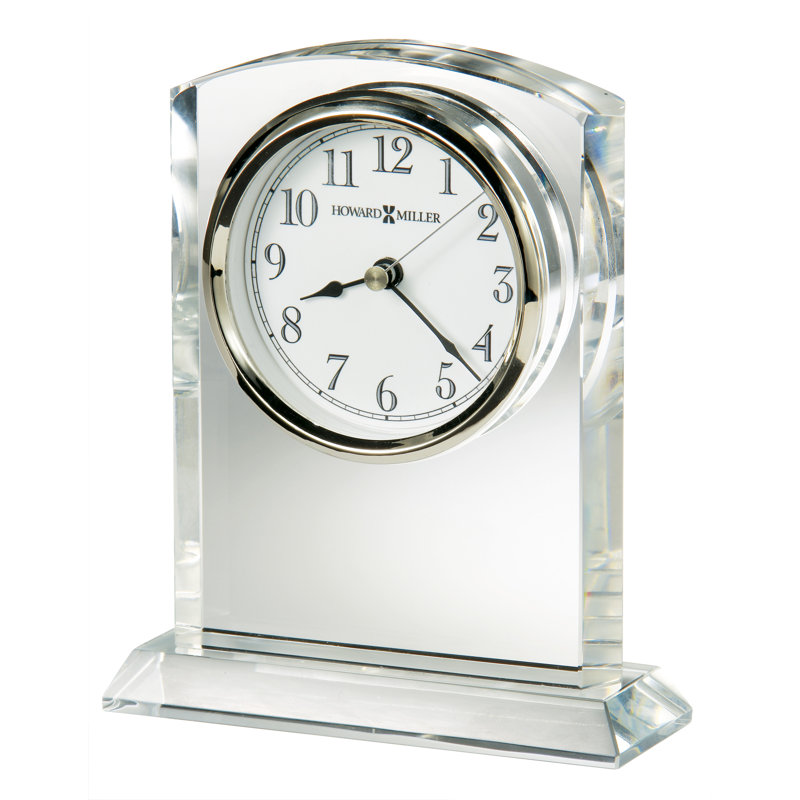 Polished Silver Crystal Quartz Table Clock with Beveled Base