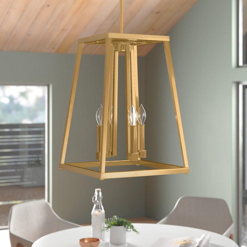 Luminaire suspendu pour vestibule 4 lumières Millheim, Laiton satiné doré, H 19 po x l 18 po x P 18 po