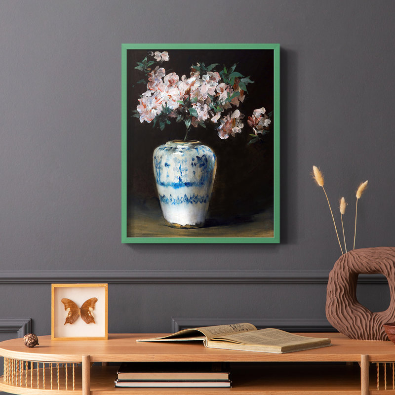 Reproduction encadrée d'azalée rose - bois massif, Vert, H 10 po x l 8 po