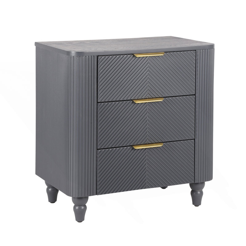 Table de chevet 3 tiroirs Mid-Century, Gris foncé