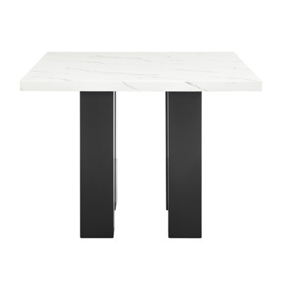 Table de salle à manger moderne avec plateau en faux marbre, finition noire, pieds en bois, meubles à hauteur de comptoir à la mode Cozy