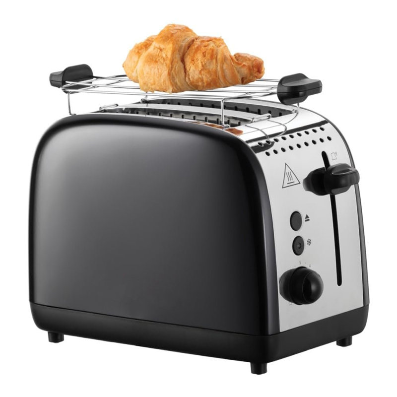 Toaster [for 2 slices] stainless steel black (extra wide toast slots, incl. Bread roll attachment, 6 browning levels + defrost function, lift & look function, 1600W)