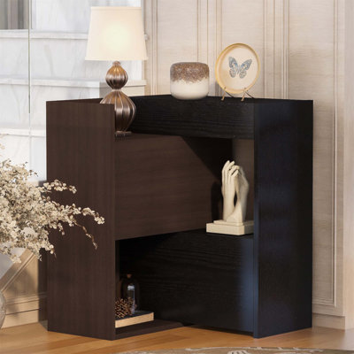 Armoire de rangement extensible et rotative avec tiroir, tablettes réglables et portes rabattables pour une organisation polyvalente et un design minimaliste moderne