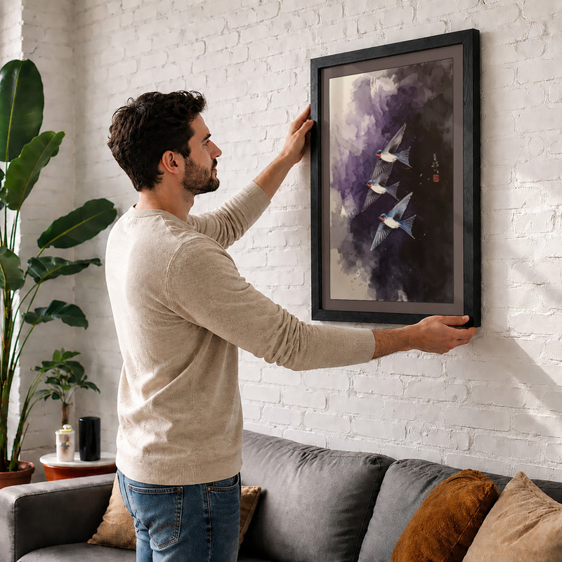 Birds Through Mist Modern - Framed Print, Black, A3 - 42.0 x 29.7 cm