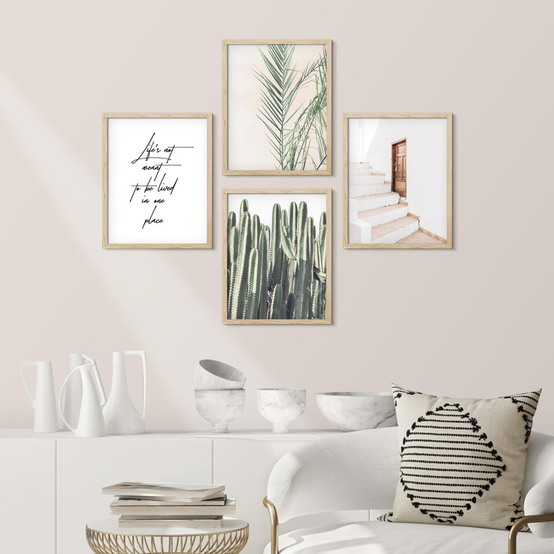 «Colorful Desert Cactus Decor Calm», impression sur papier 4 pièces, Naturel, H 16 po x l 12 po