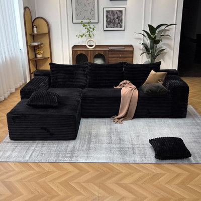 104" Boneless Couch with Chaise, Deep Seat Comfy Cloud Modular Sofa Corduroy Memory Foam Sectional Couches for Living Room Bedroom, No Assembly Required (Grey, Left-Facing Chaise)