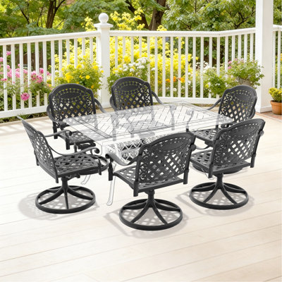 Aluminum Patio Swivel Chair 6Pcs With Black Frame And Red Cushions