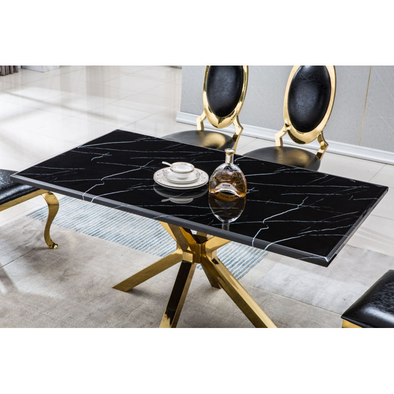 Muthaih Modern Rectangular Marble Dining Table,Kitchen Table,Marble Top, Stainless Steel Base,dining table,dinning table,dining room table