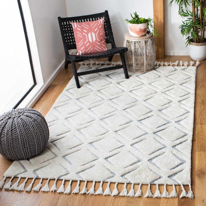 Tapis ivoire / gris touffeté à la main Gaetane, Rectangle 6 pi x 9 pi