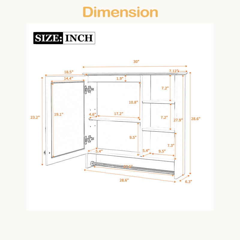 Armoire à miroir 30 po 2 en 1 avec tablette réglable, charnières à fermeture douce, panneau de fibres à densité moyenne de haute qualité, pour meuble-lavabo de salle de bain