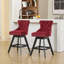 Tabourets de bar pivotants en velours avec décoration capitonnée à boutons et pieds en bois, garniture cloutée chromée, chaises de bar style loisirs, tabourets de bar, ensemble de 2-1623851071