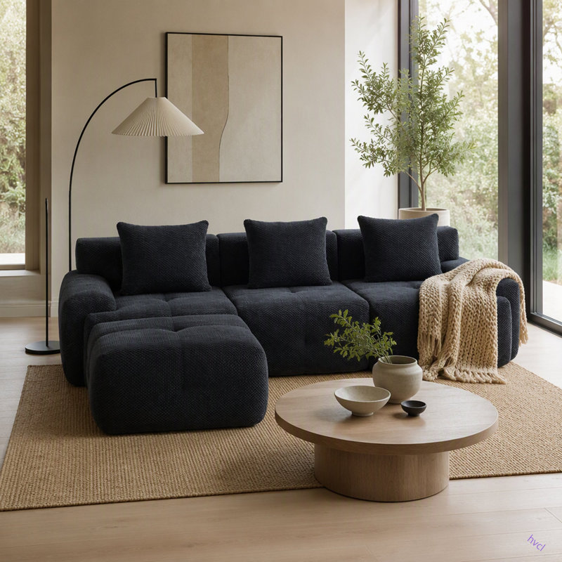 Ensemble de canapé modulaire rembourré en L de 104,3 po 4 pièces, surdimensionné à 3 places avec canapé-lit sans dossier capitonné et désossé avec siège profond et repose-pieds mobile 3 coussins pour le salon