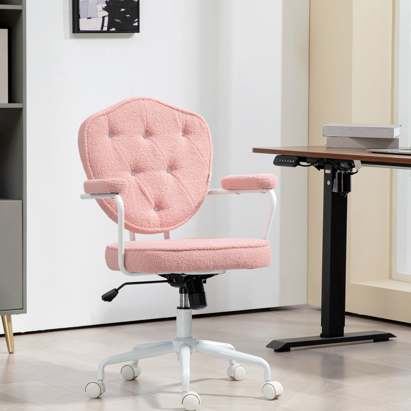 Mignon fauteuil de bureau rose avec tissu moelleux et molleton d'ours, siège de meuble-lavabo réglable