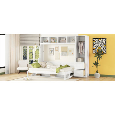 Queen Size Murphy Bed Wall Bed With Closet And Drawers,White(OLD SKU:LP000793AAK-2)